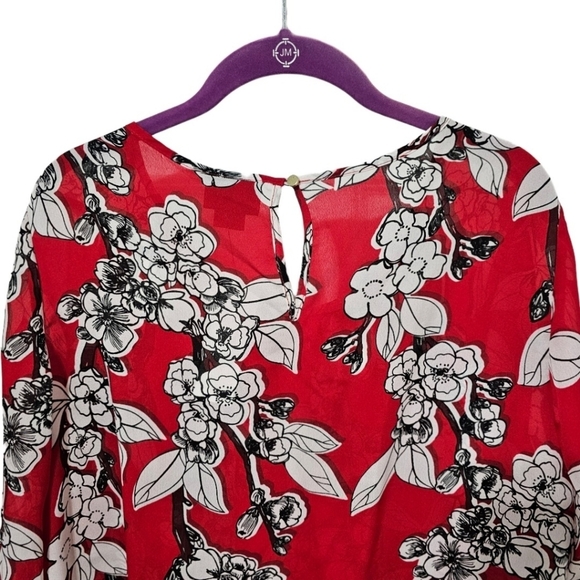 Liz Claiborne Career Red Floral Blouse NWT - Picture 6 of 8